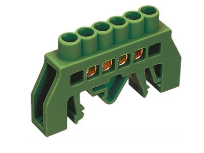 BARRA AISLADORA DE CONEXIÓN VERDE 6 POLOS PARA RIEL DIN 35MM